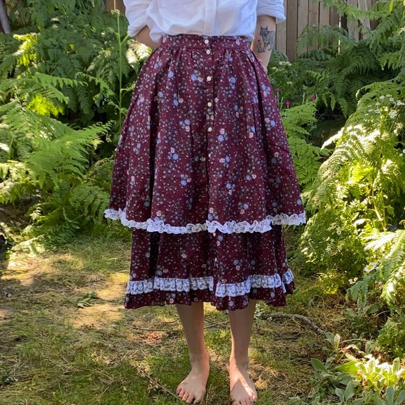 Gunne Sax Jessica's Gunnies maroon skirt - Picture 5 of 10